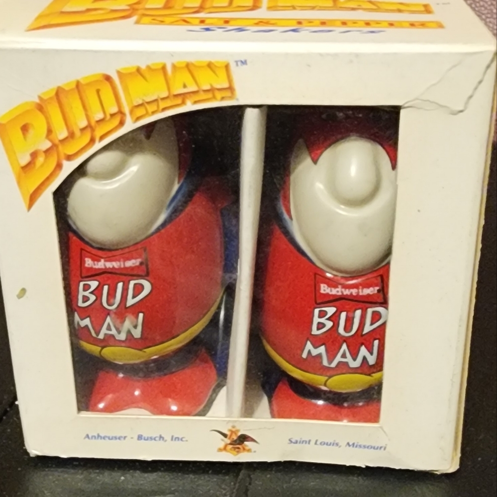 BUD MAN salt & pepper shakers New in box